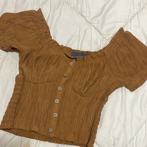 Copper brown off the shoulder crop top